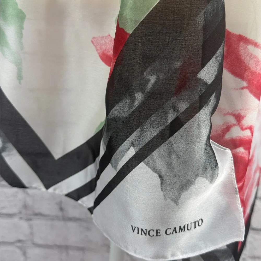Vince Camuto Sheer Red Roses & Stripes Pattern Scarf Wrap Multicolor NWT